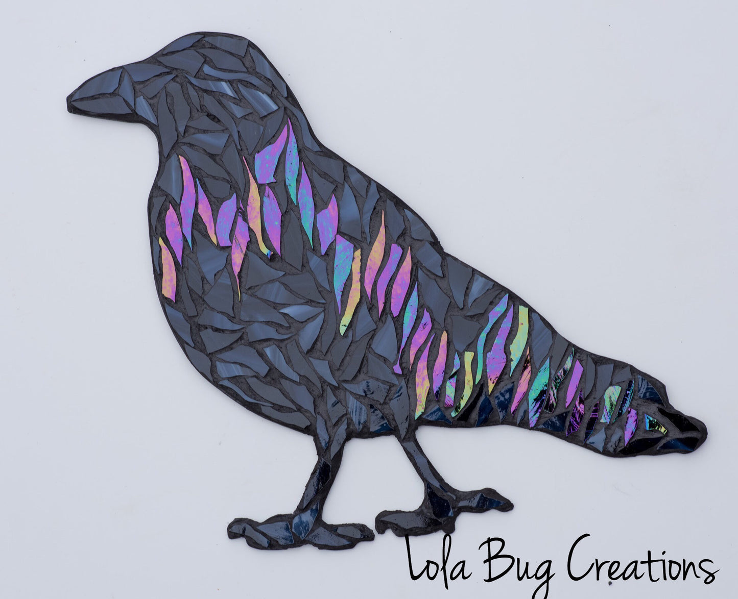 Northern Lights Perched Raven Glass Mosaic