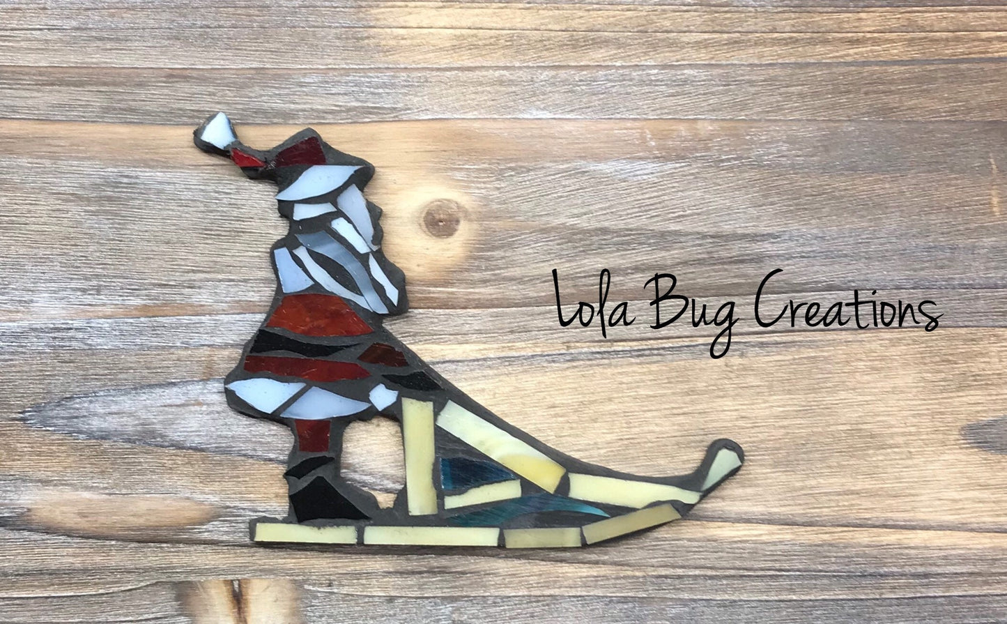 Santa on a dogsled glass mosaic