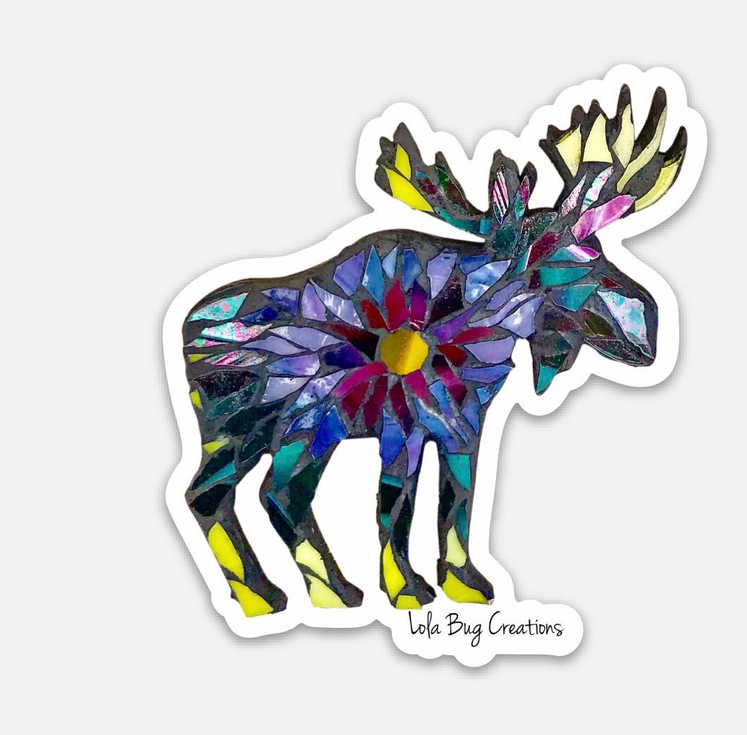 Multi Rainbow tie dye Moose vinyl Sticker