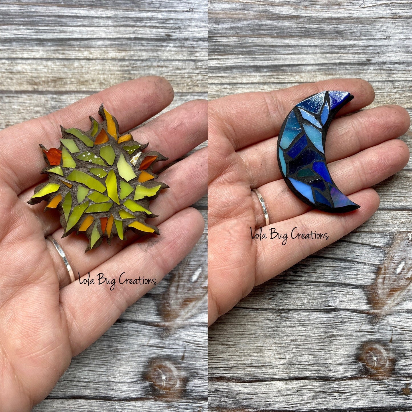 Mini Sun or Moon -Glass Mosaic Magnet