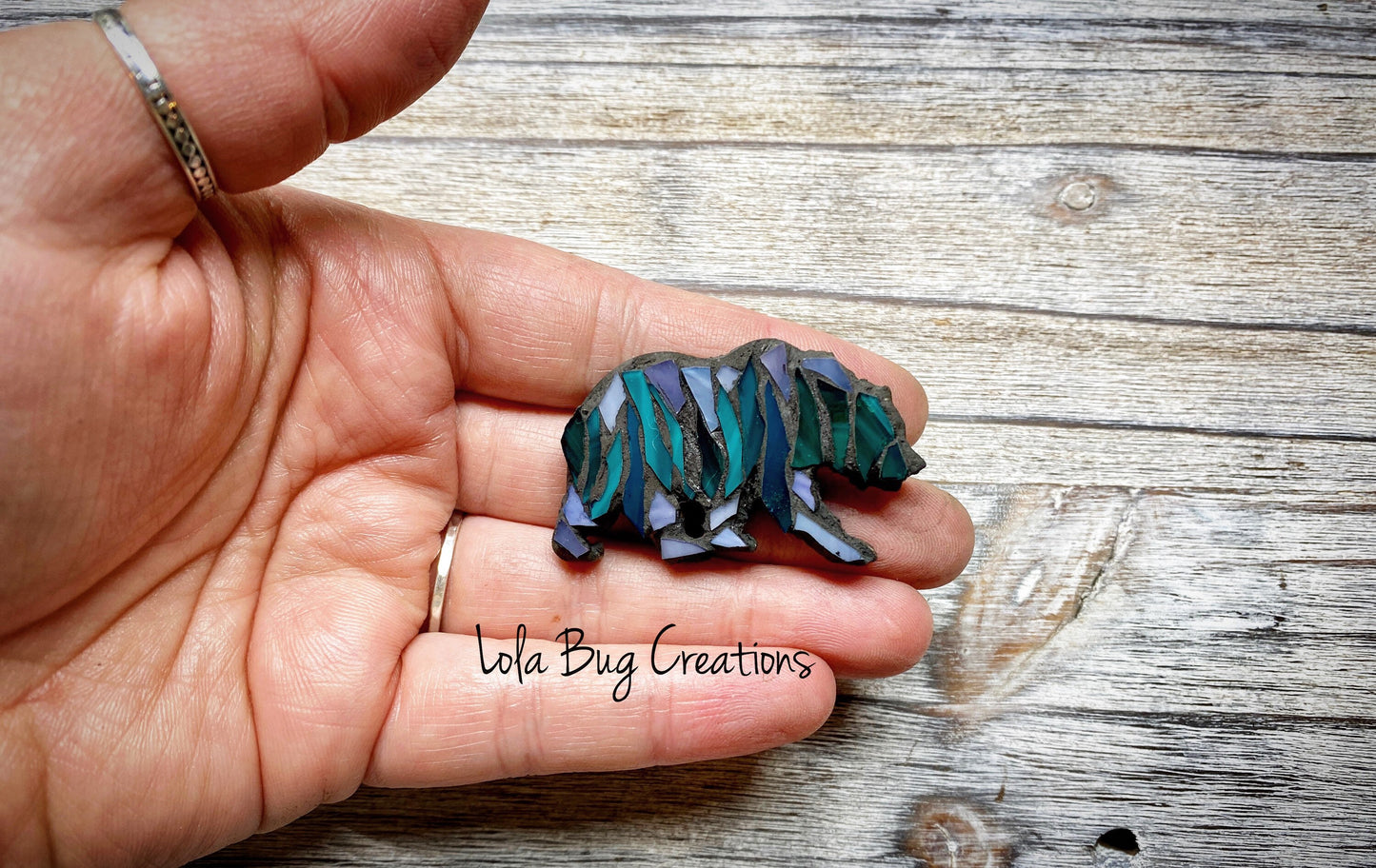 Mini teal and purple northern lights bear -Glass Mosaic Magnet