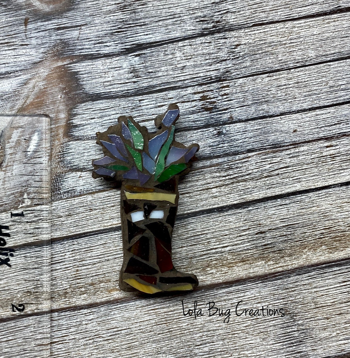 Mini Xtra Tuf Boots with flowers - Glass Mosaic Magnet