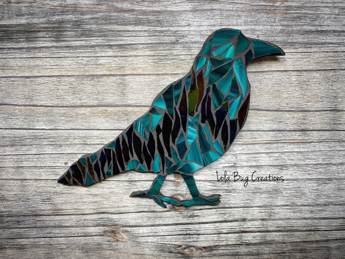 Northern Lights Perched Raven Glass Mosaic