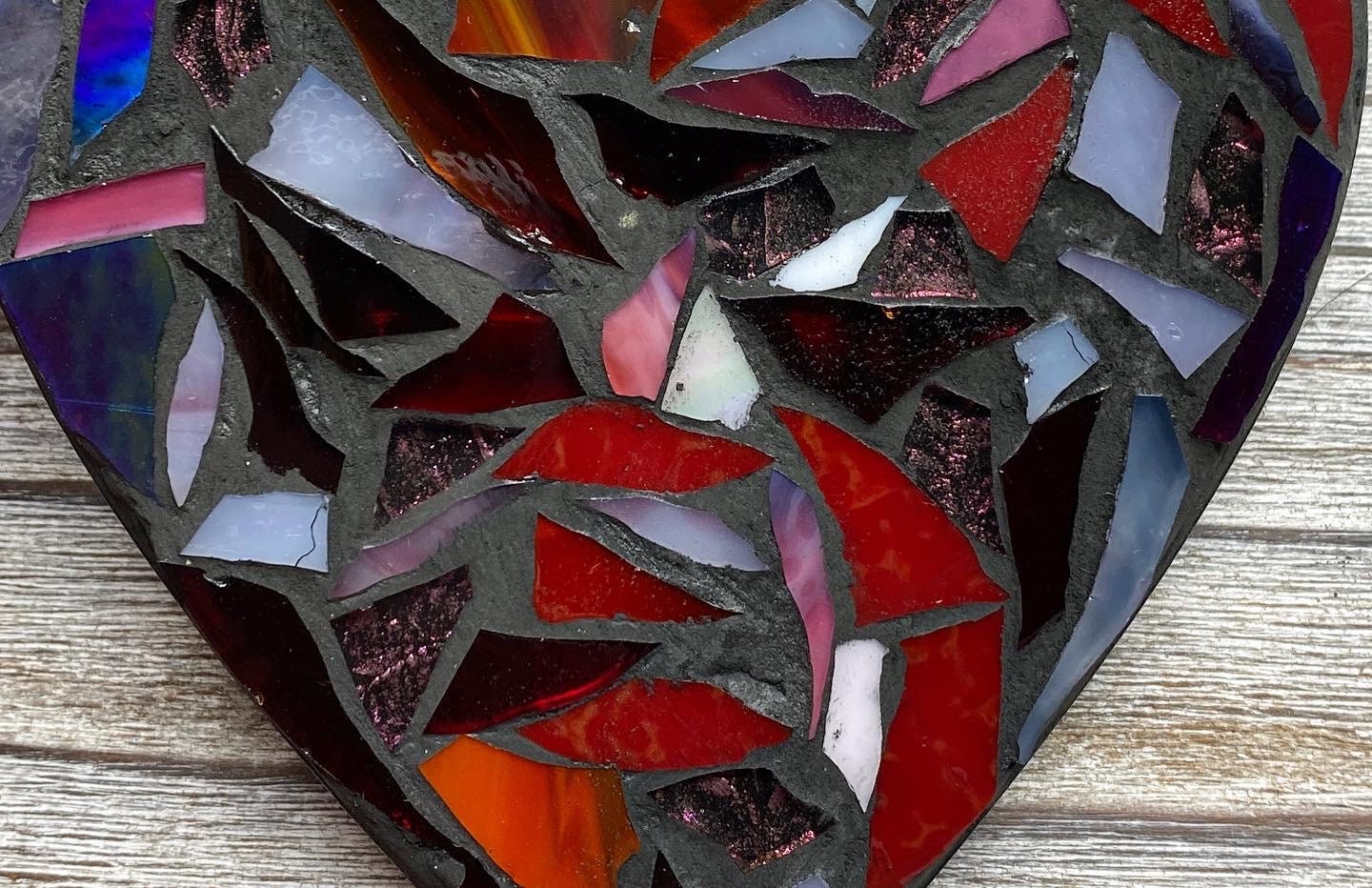 Red heart glass mosaic