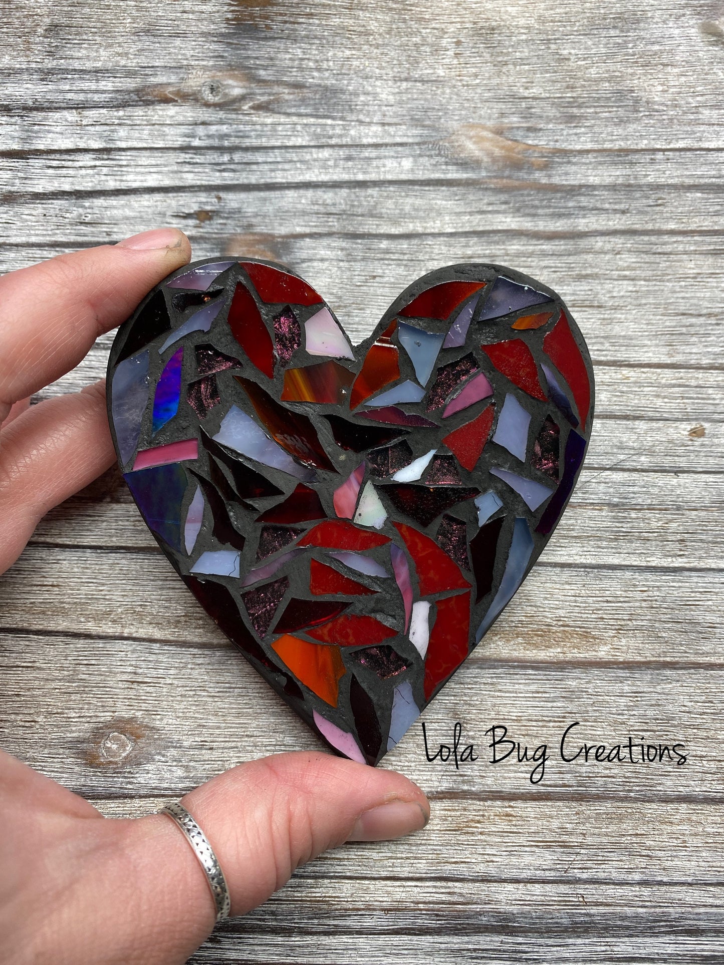 Red heart glass mosaic