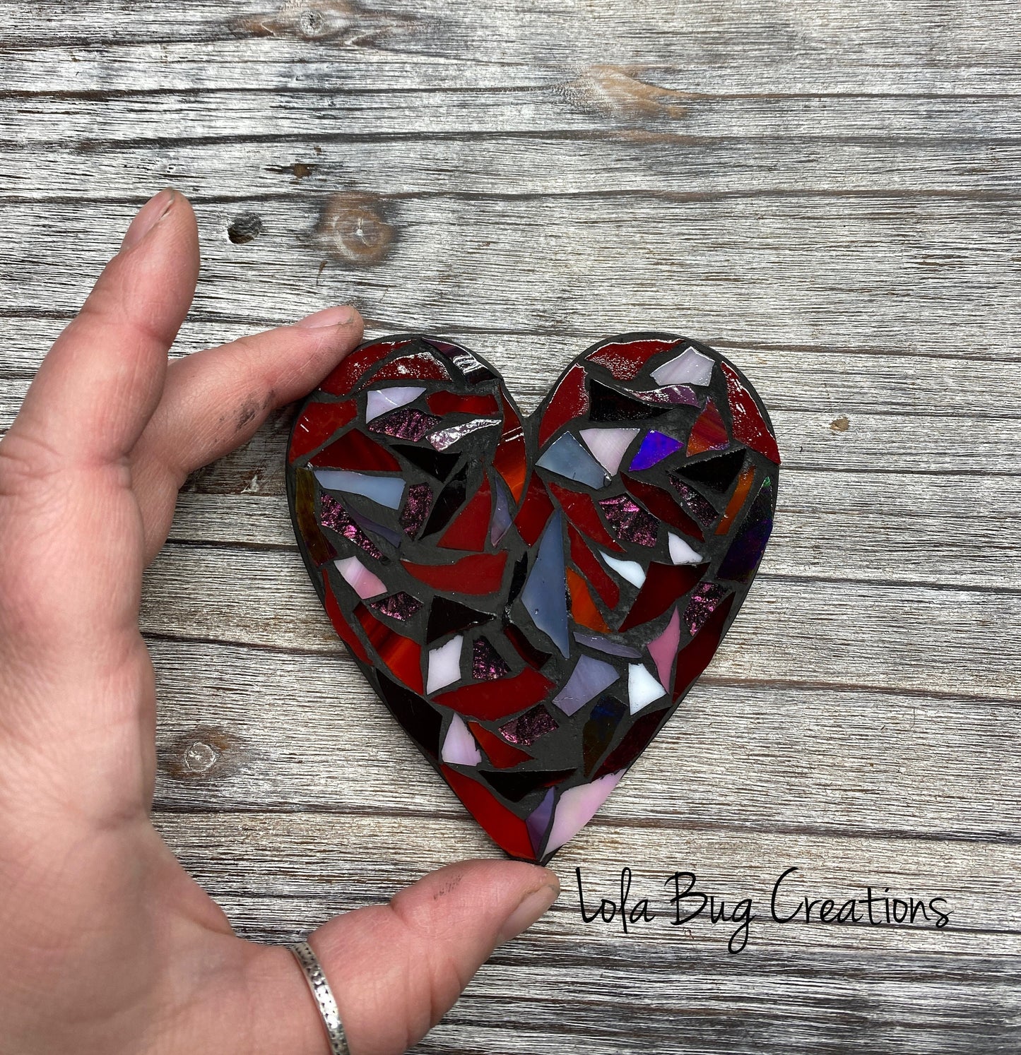 Red heart glass mosaic