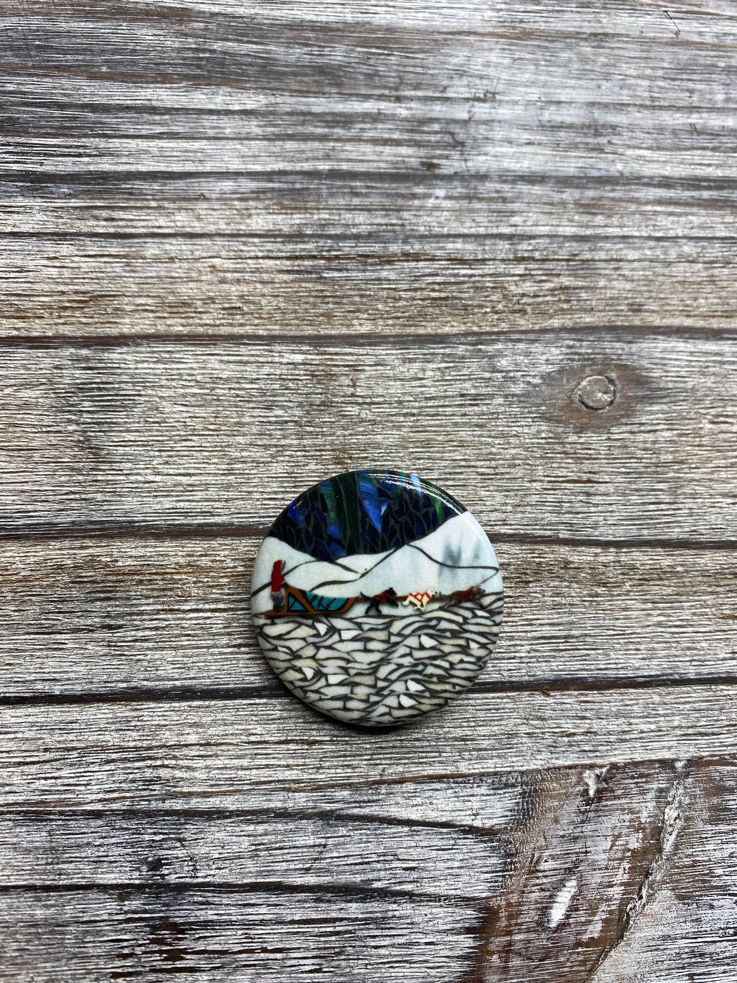 Dog Mushing Under Northern Lights Pin