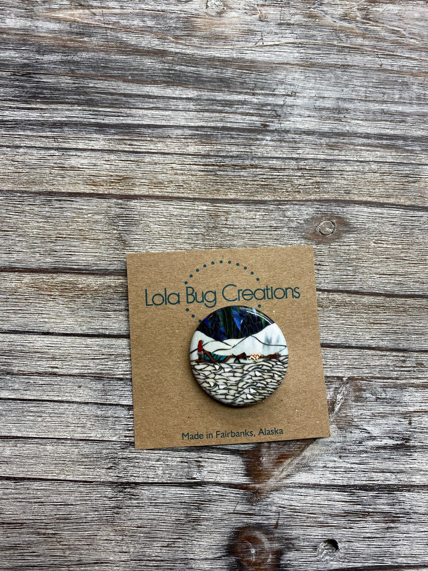 Dog Mushing Under Northern Lights Pin