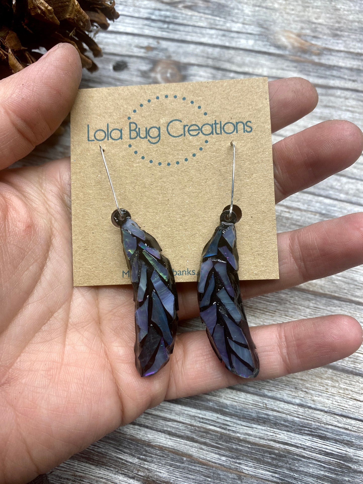 Glass Mosaic and resin Feather Earrings