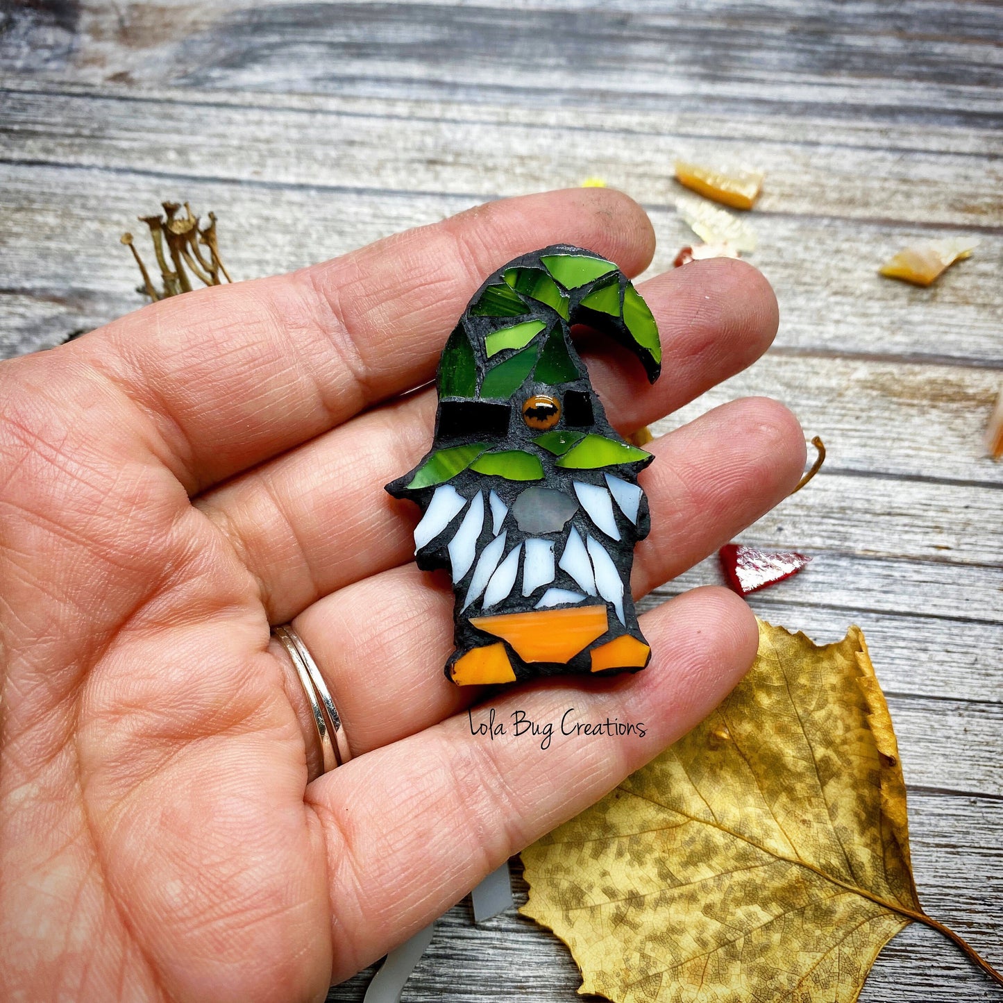 Mini Halloween Gnome -Glass Mosaic Magnet