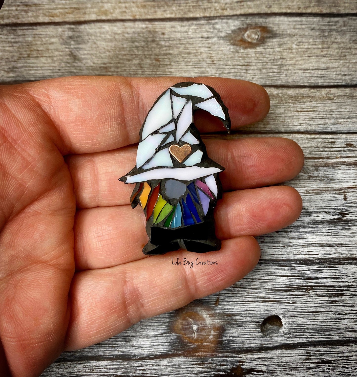 Mini Gay Pride Rainbow Gnome -Glass Mosaic Magnet