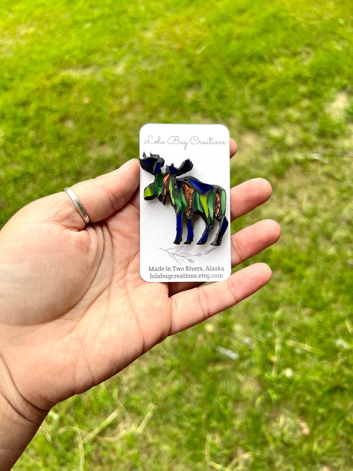 Mini Northern Lights Moose -Glass Mosaic Magnet