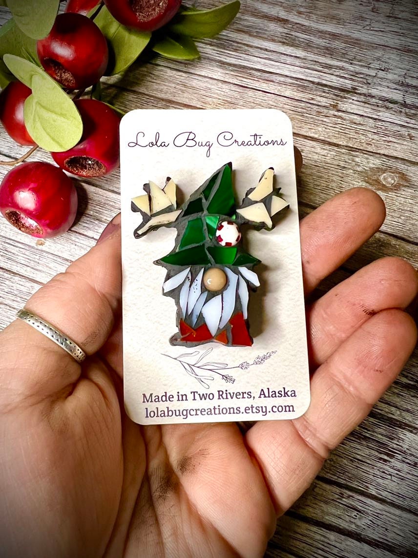 Mini Gnome with Antlers -Glass Mosaic Magnet