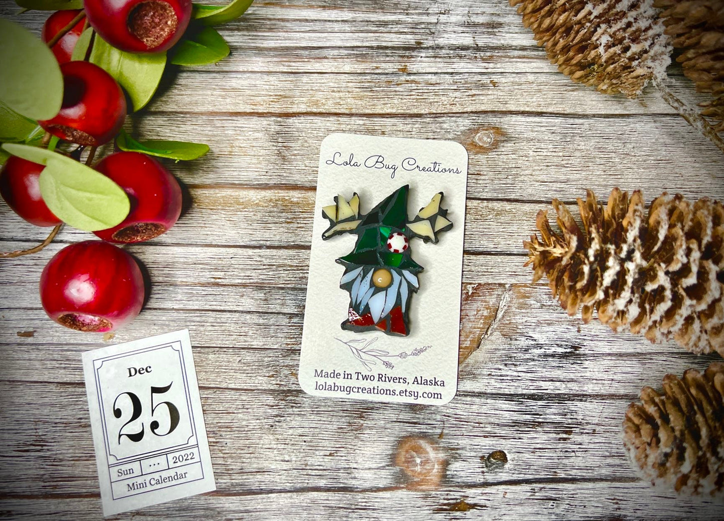 Mini Gnome with Antlers -Glass Mosaic Magnet