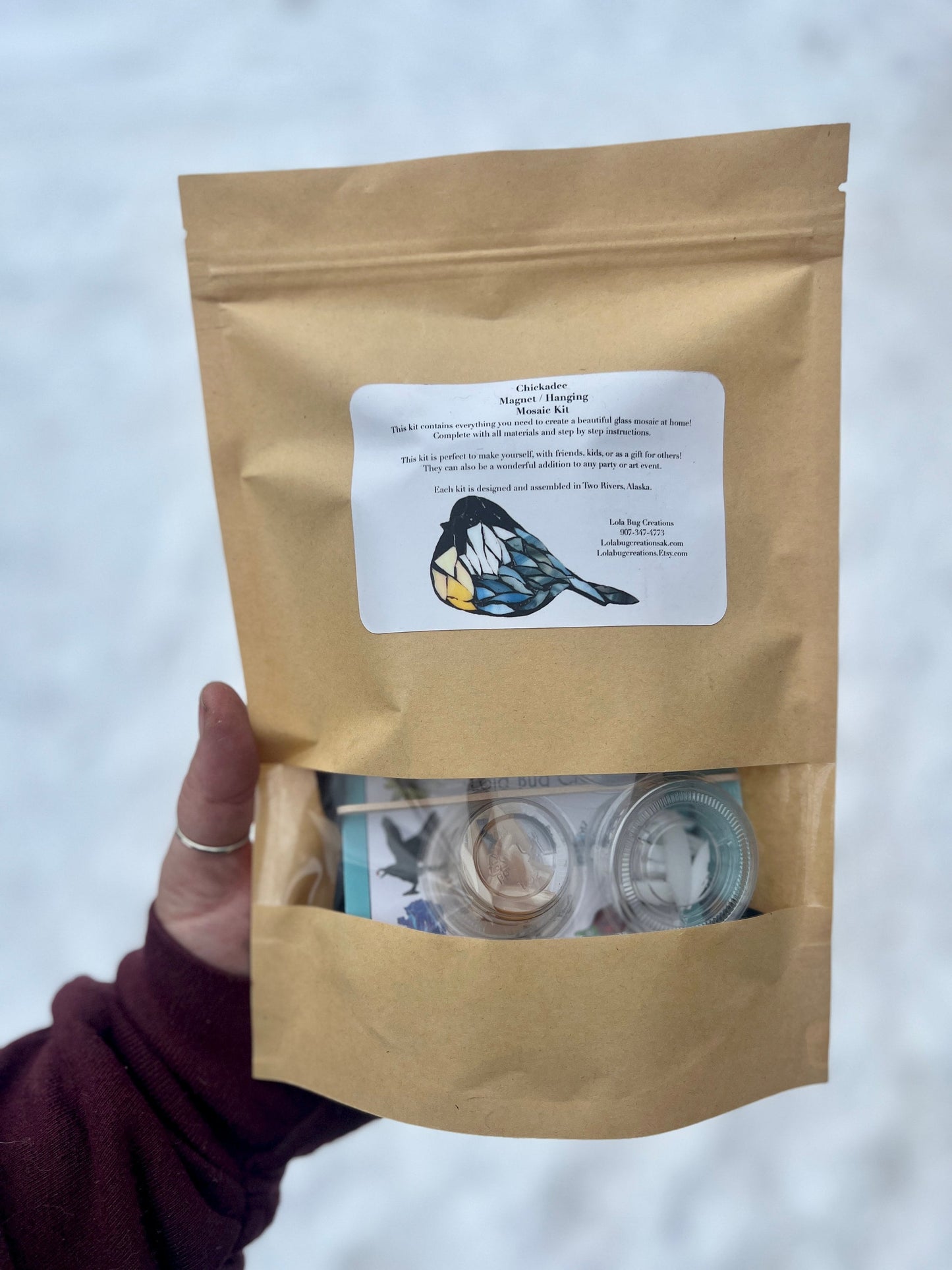 Chickadee Bird Magnet/ Hanging Glass Mosaic Kit - DIY- Do it yourself- Make it yourself