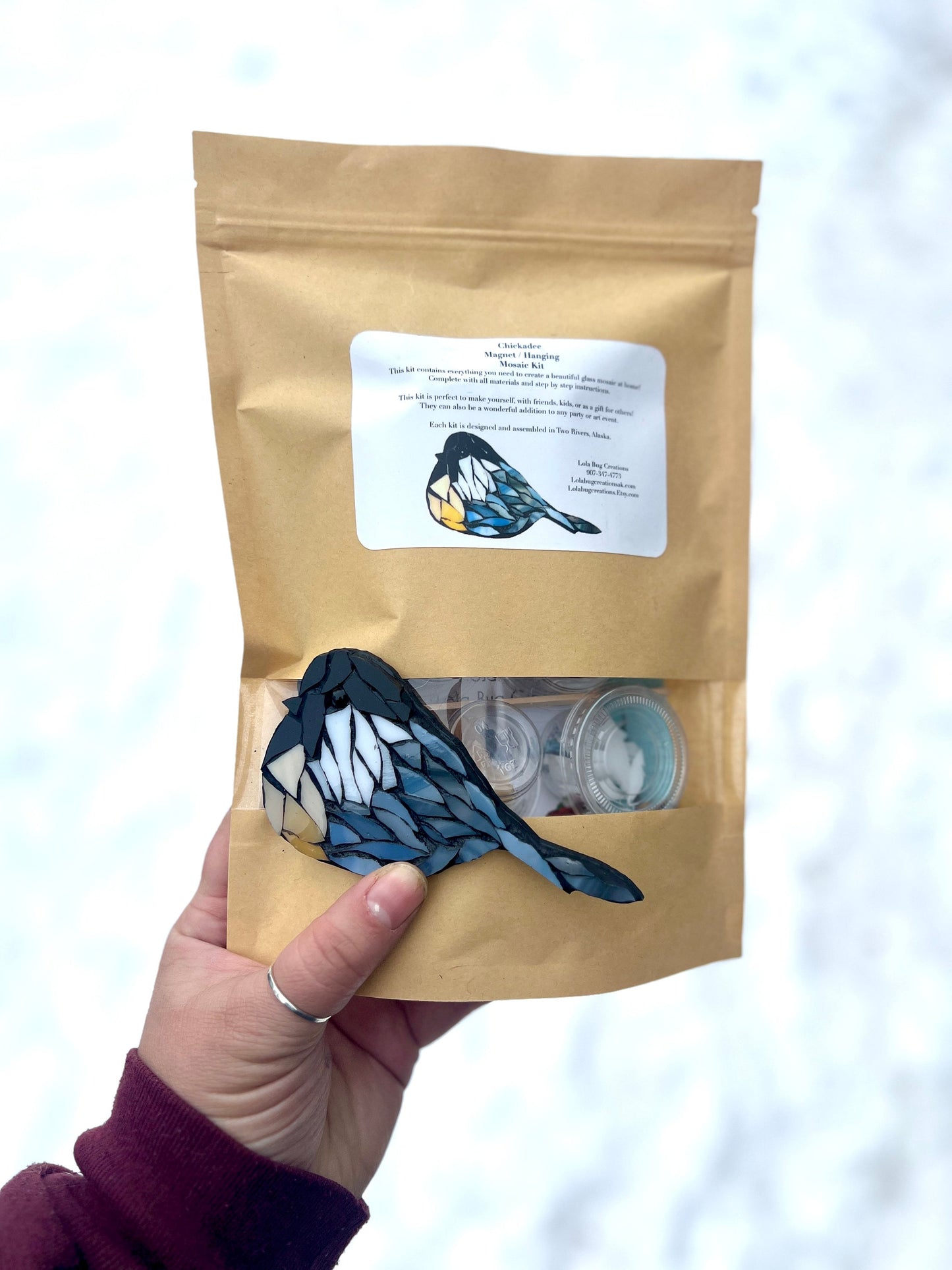 Chickadee Bird Magnet/ Hanging Glass Mosaic Kit - DIY- Do it yourself- Make it yourself