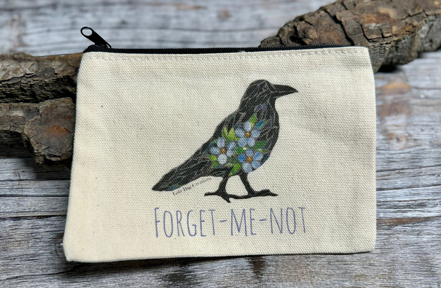 Forget-me-not Raven cotton canvas zipper printed bag