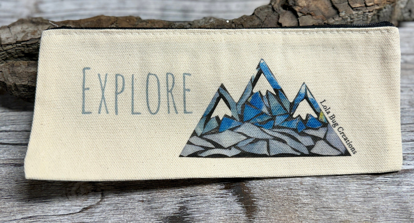 Mountain Explore cotton canvas zipper printed bag