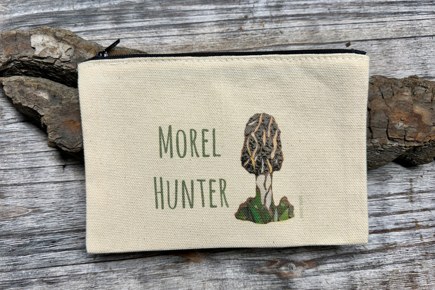 Morel Mushroom “morel Hunting” cotton canvas zipper printed bag
