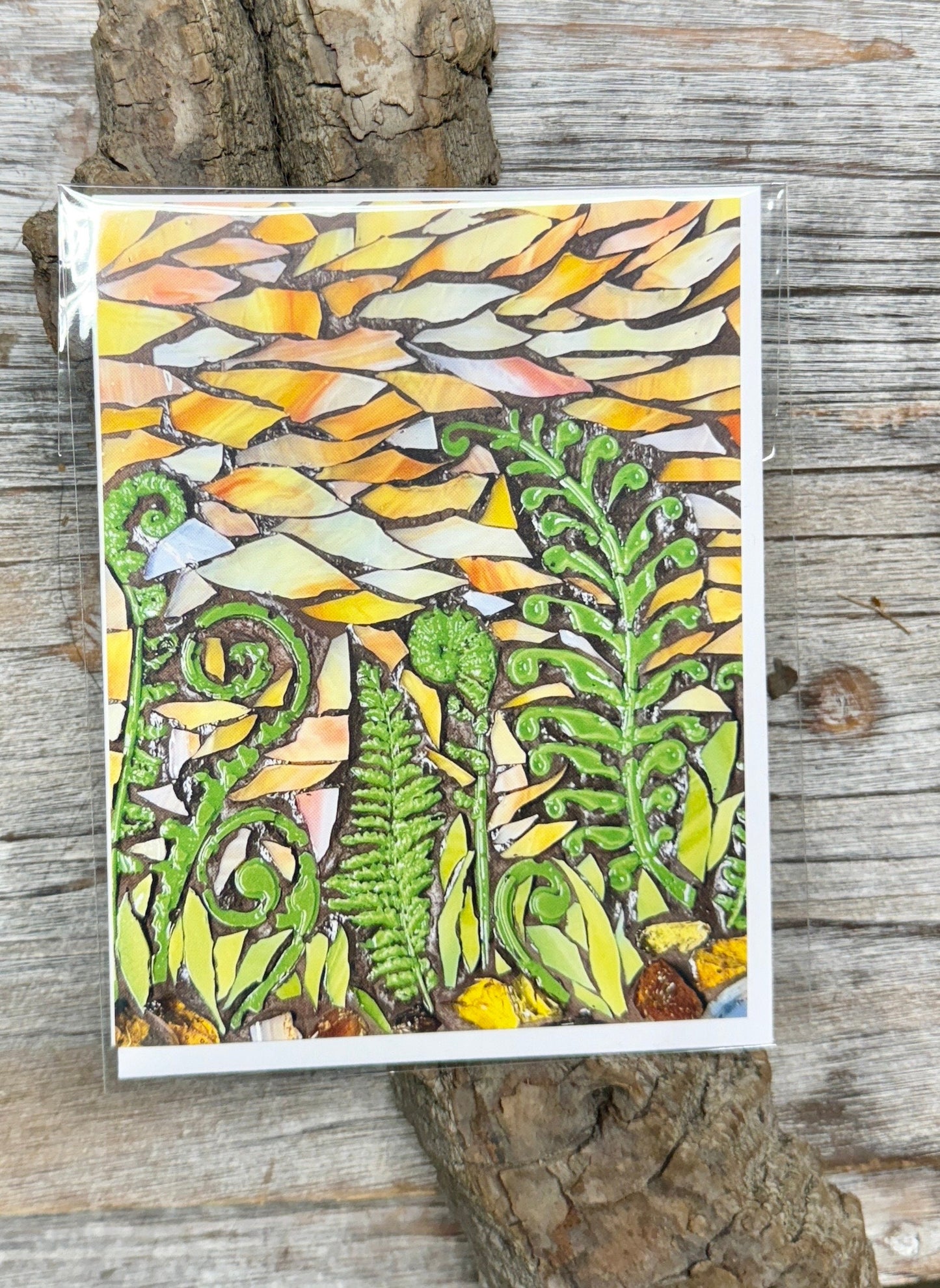 Sunset Fiddlehead Field Mosaic Note Card
