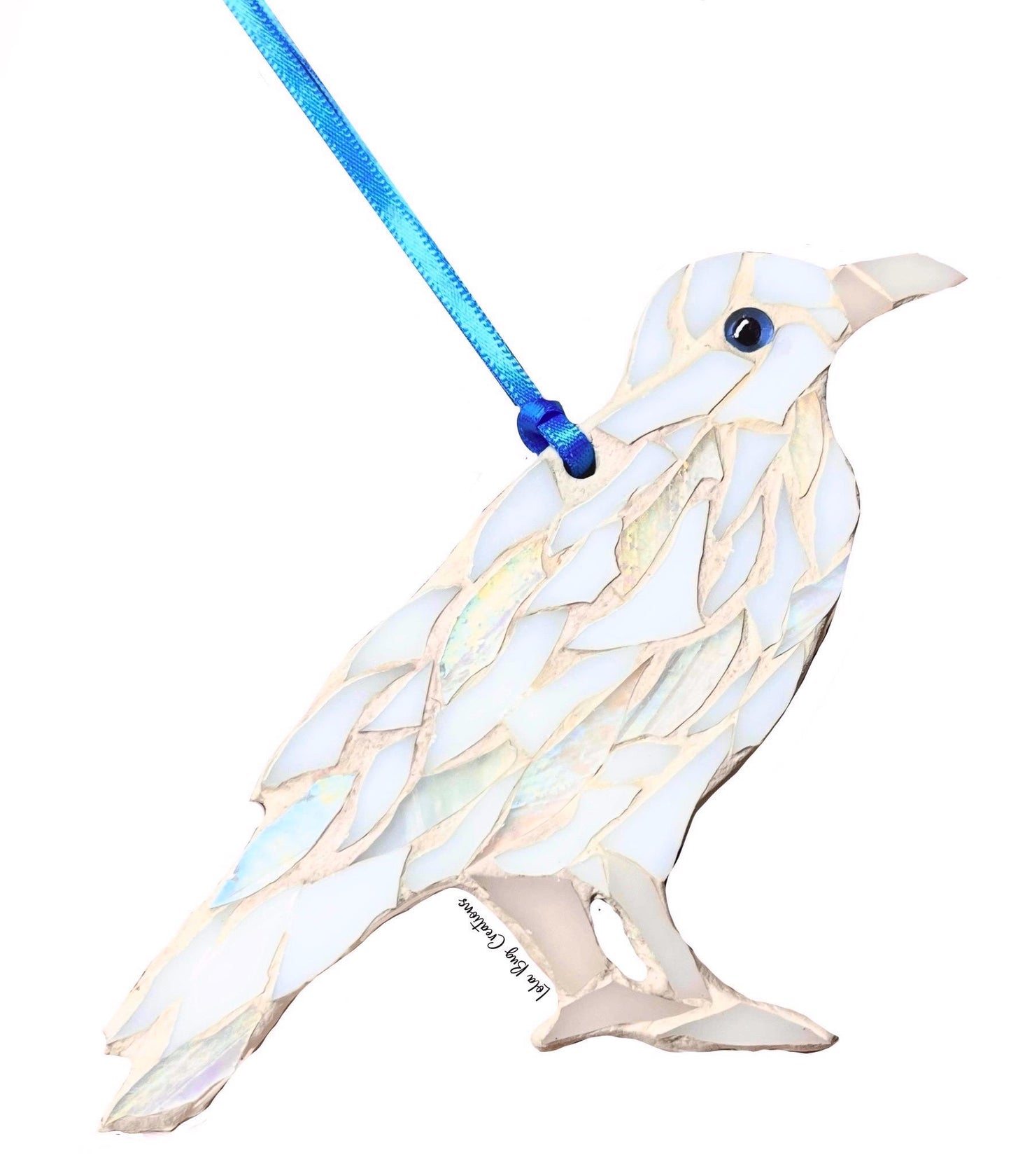 White Raven Ornament Hanging Glass Mosaic Kit / DIY Do it yourself- Make it yourself / leucistic raven / crow