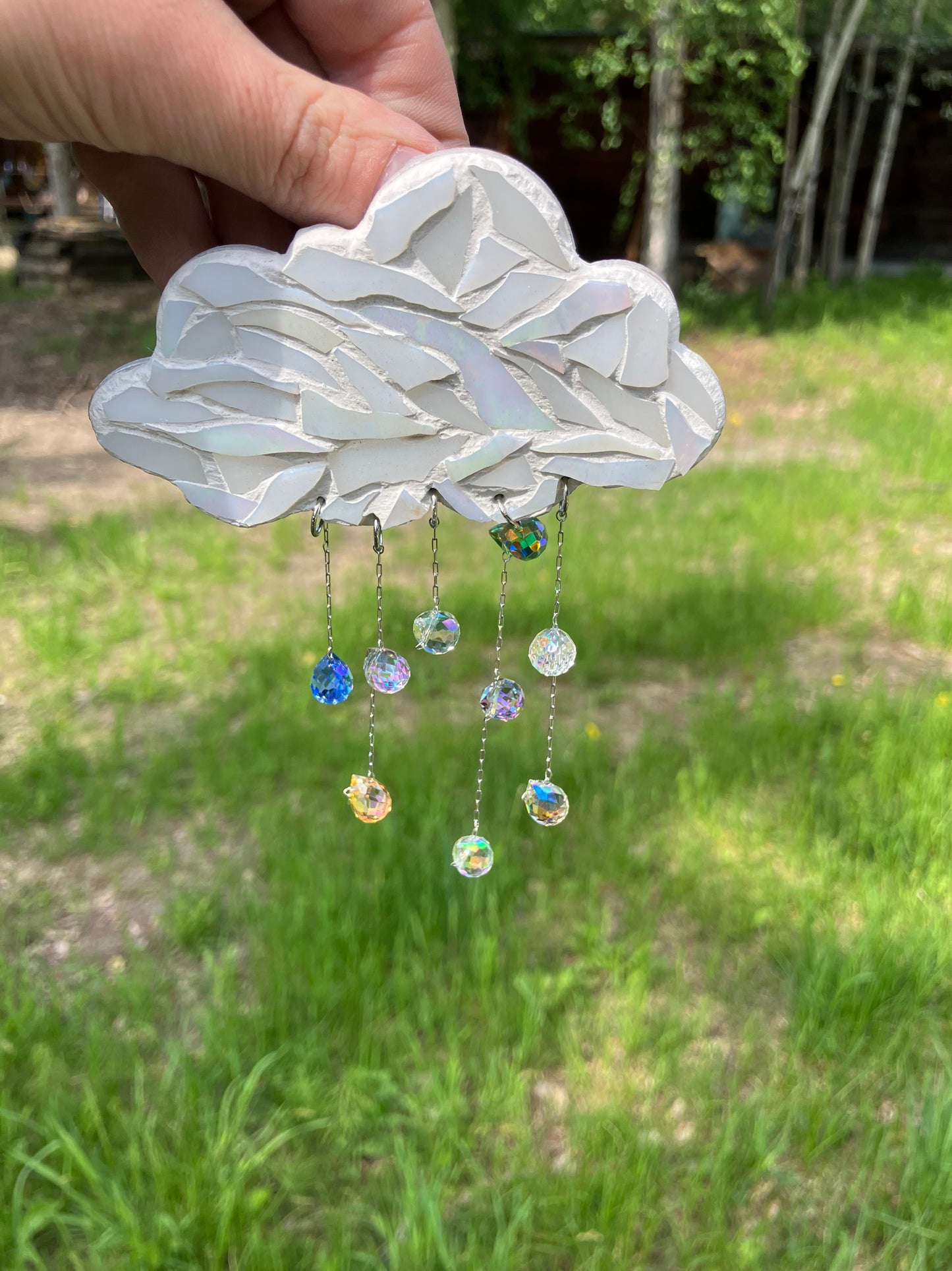 Cloud with rain drops glass mosaic