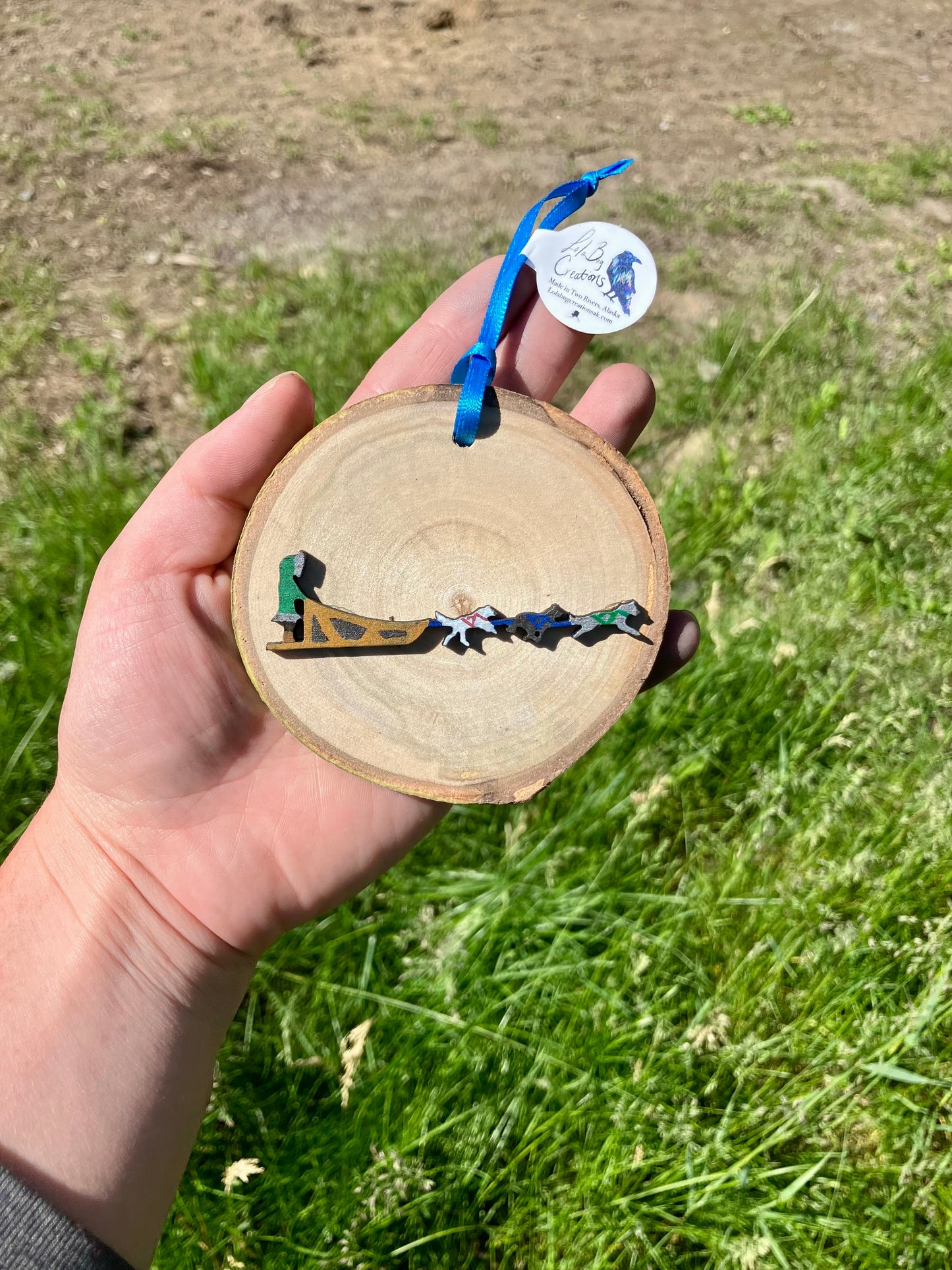 Painted Dog Mushing Birch Ornament