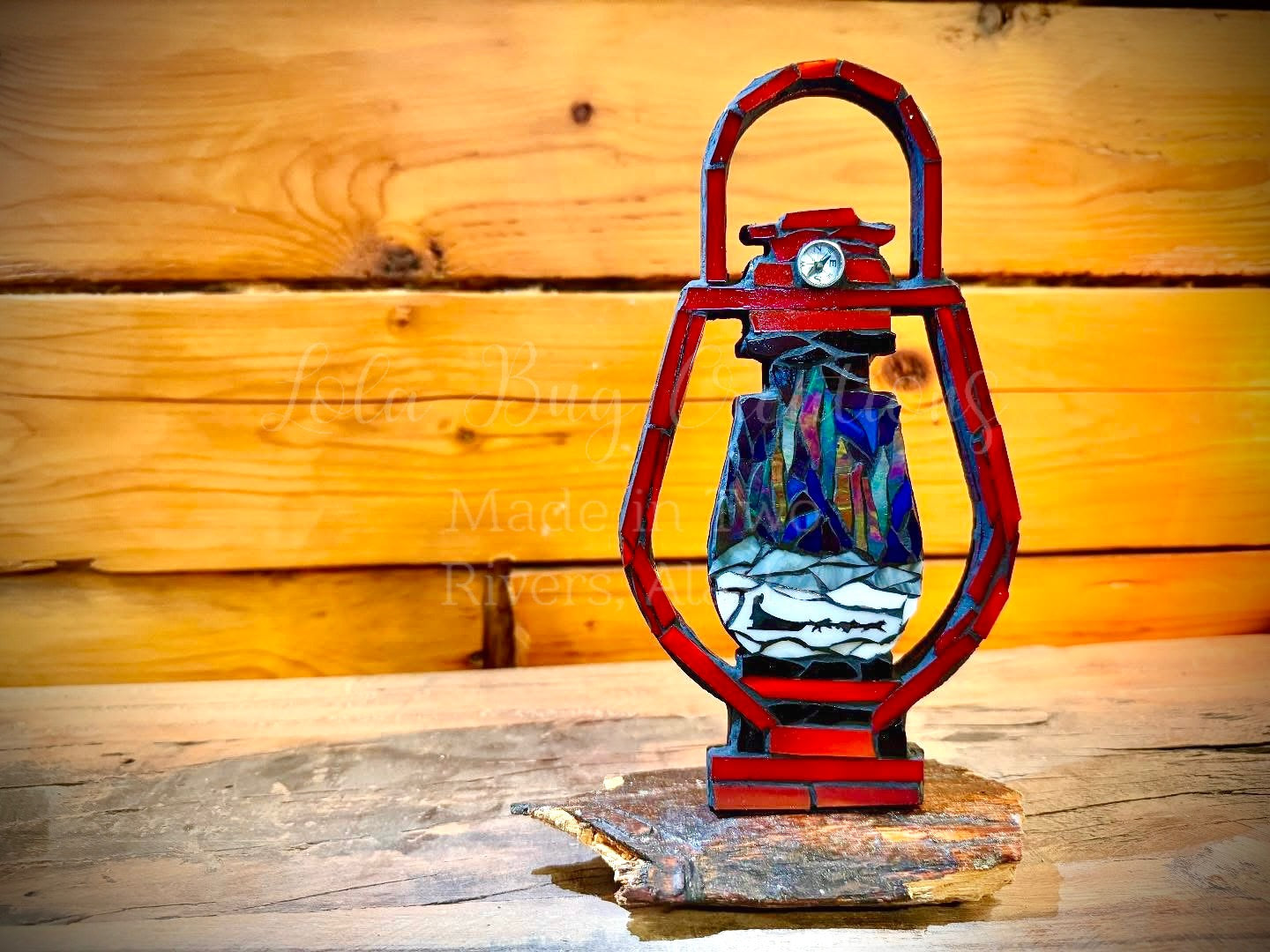 Northern Lights Red Lantern with Dog Mushing Team