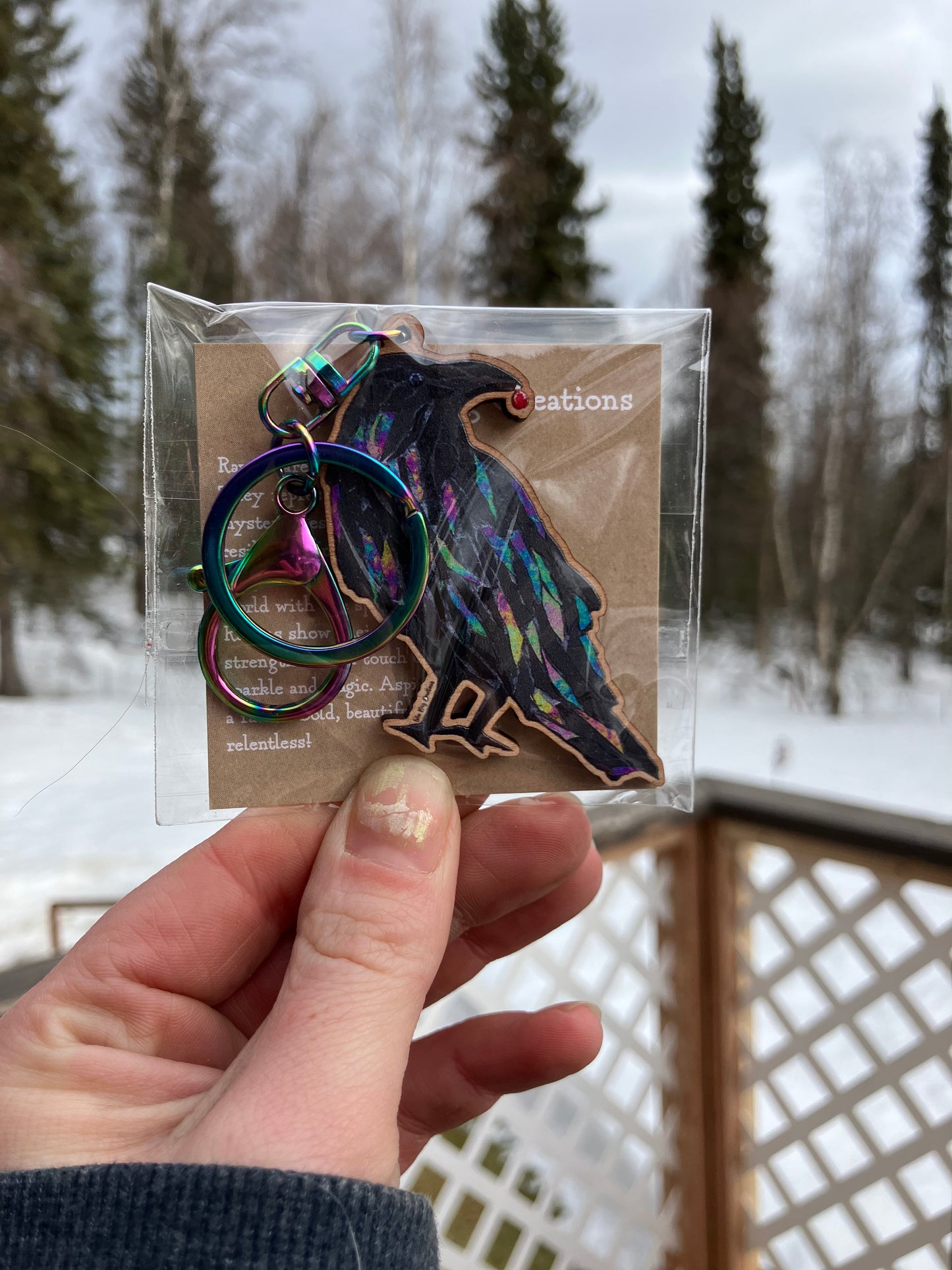 Studious Raven Wood Keychain