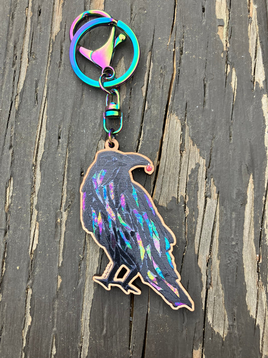 Studious Raven Wood Keychain