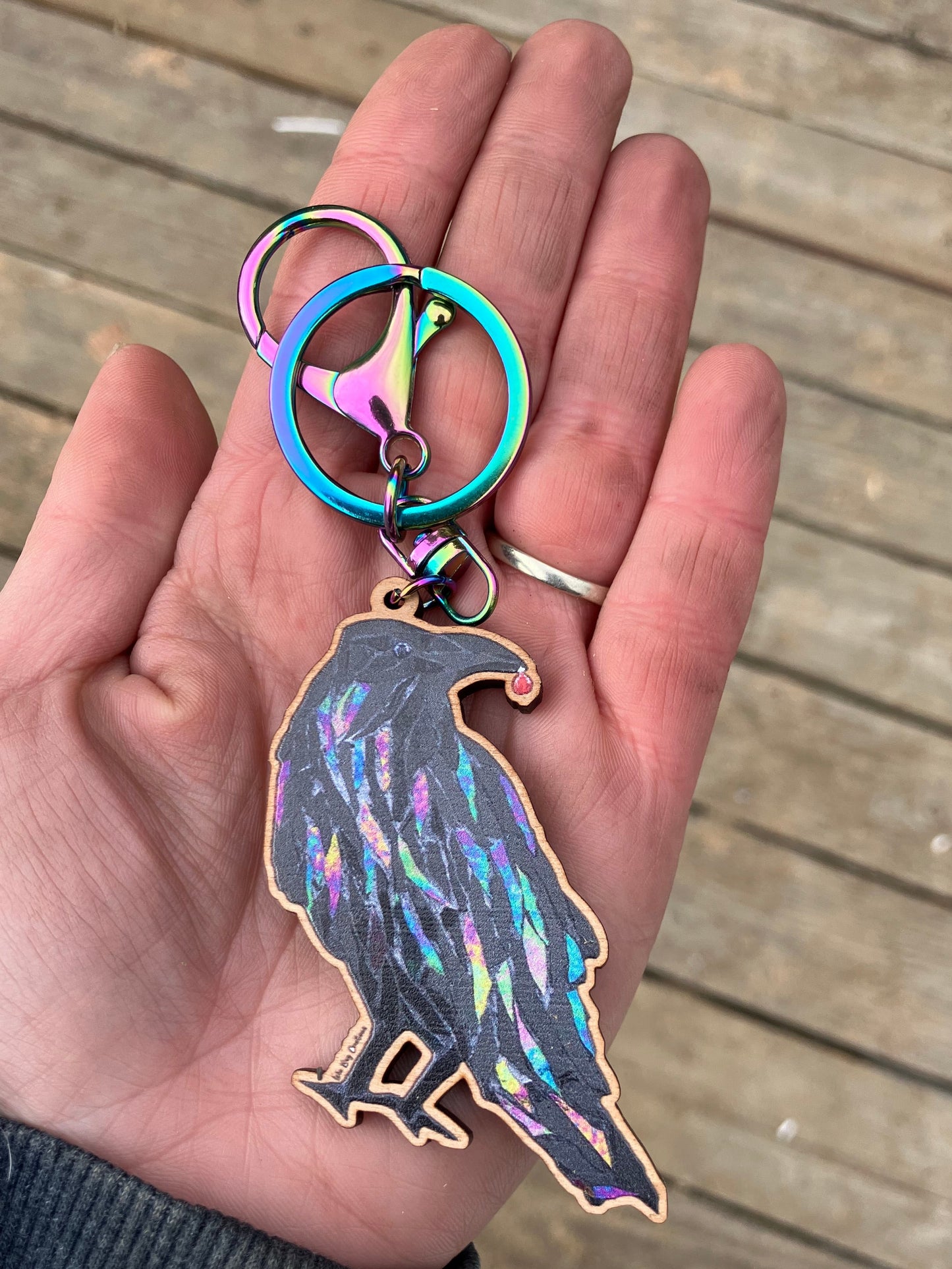 Studious Raven Wood Keychain