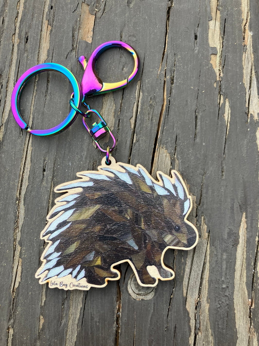 Porcupine Wood Keychain