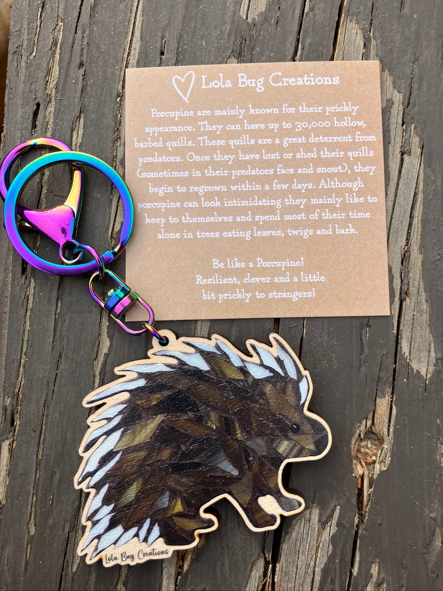 Porcupine Wood Keychain