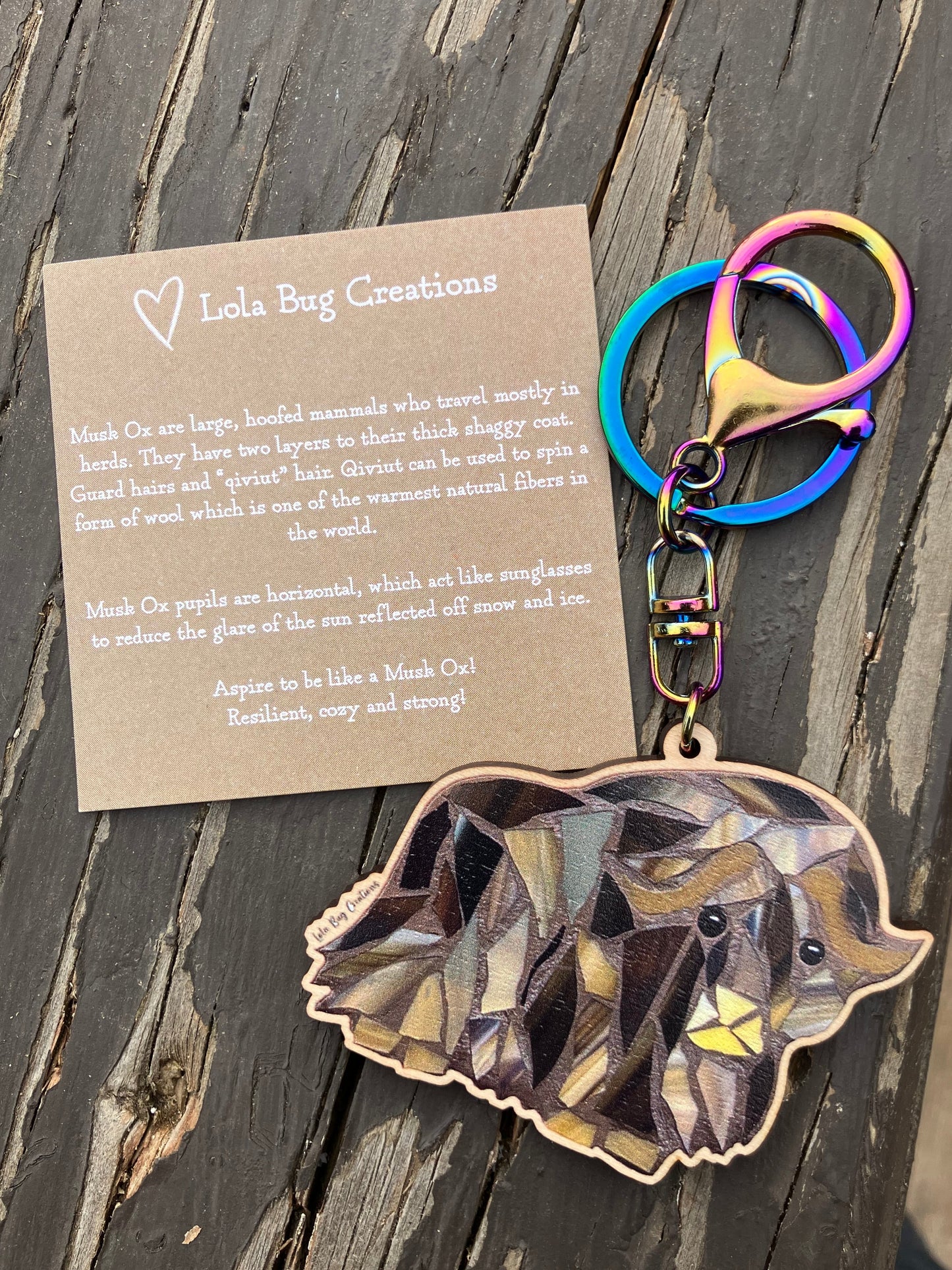 Musk Ox Wood Keychain