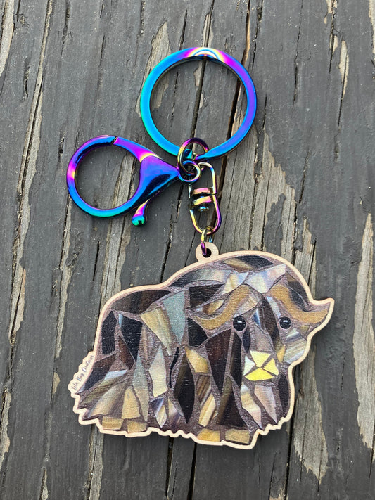 Musk Ox Wood Keychain