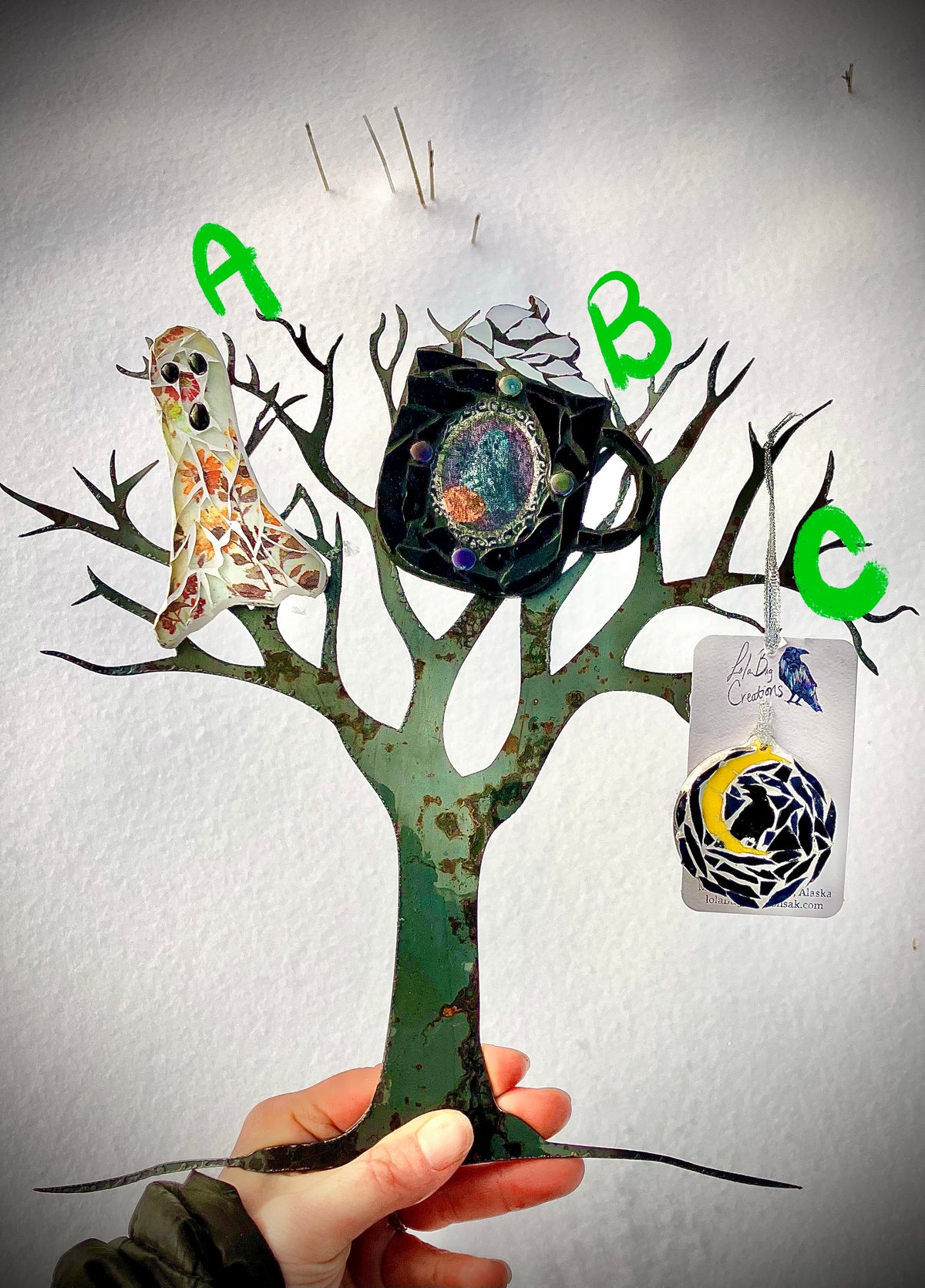 Spooky Mosaic Magnets/ Raven Moon Ornament