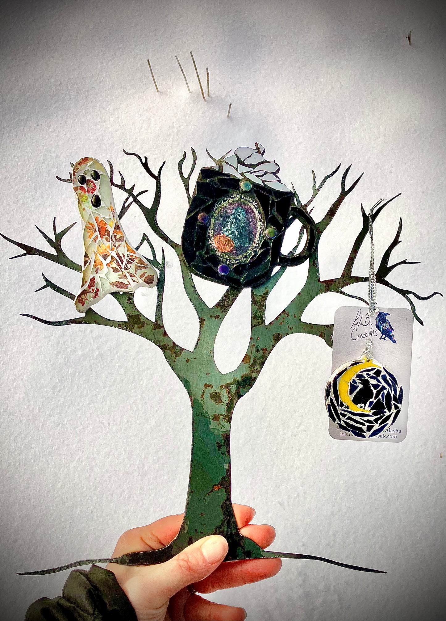 Spooky Mosaic Magnets/ Raven Moon Ornament
