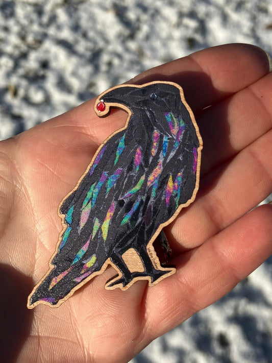 Studious Raven Wood Magnet