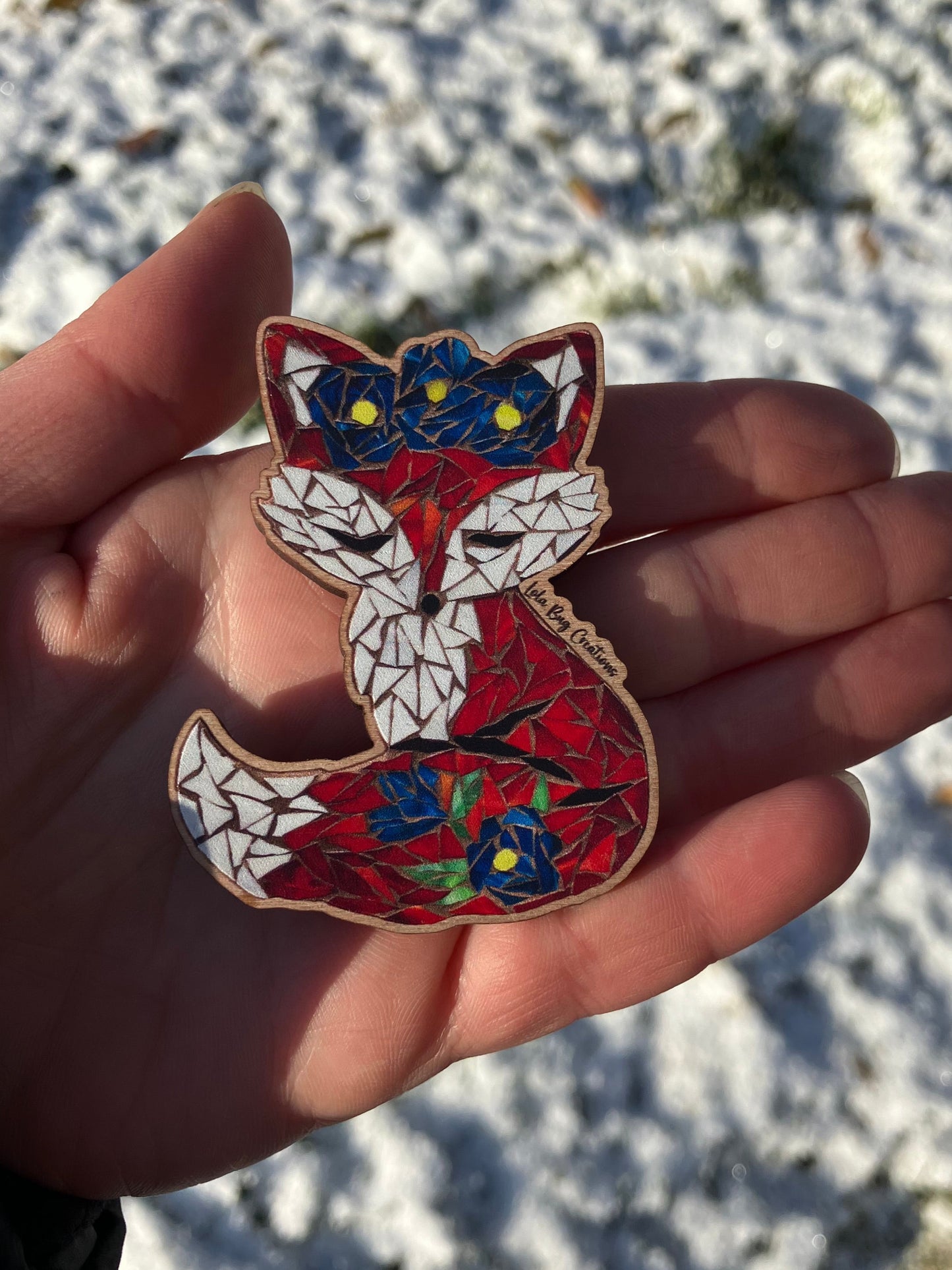 Sitting Fox Crown Wood Magnet