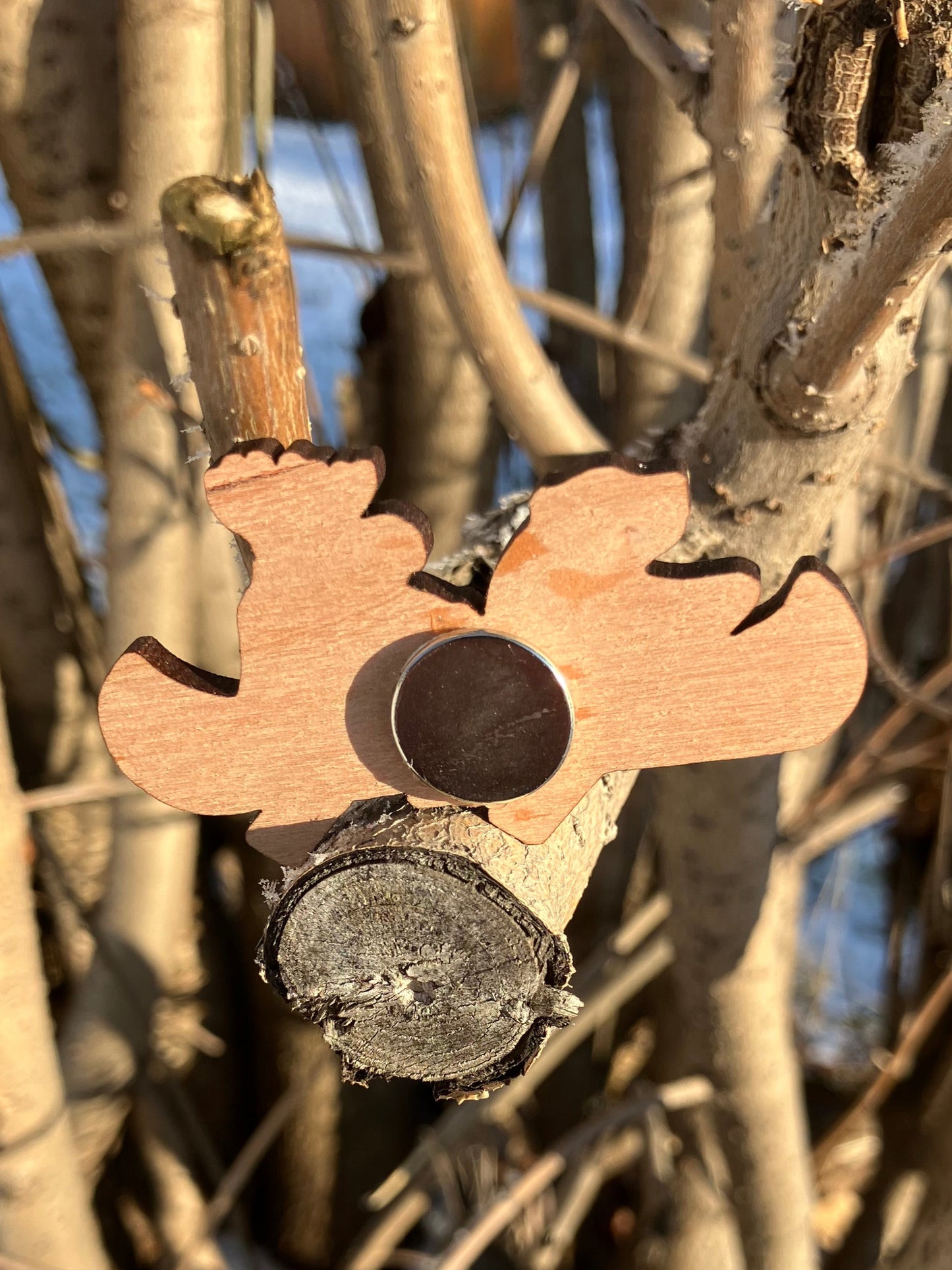 Bear and Moose in a Canoe Wood Magnet