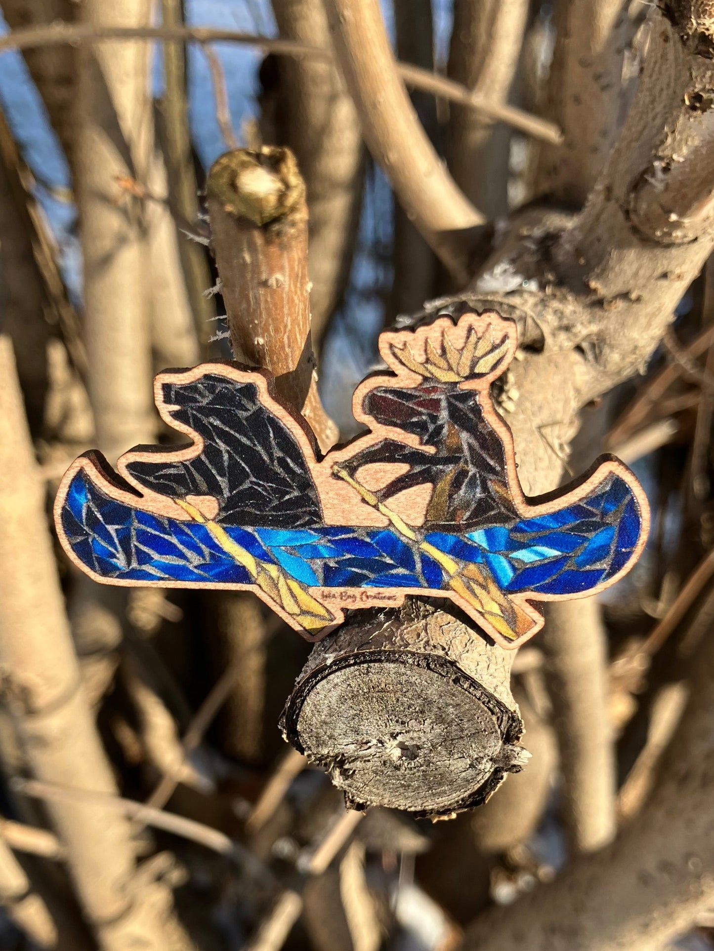 Bear and Moose in a Canoe Wood Magnet