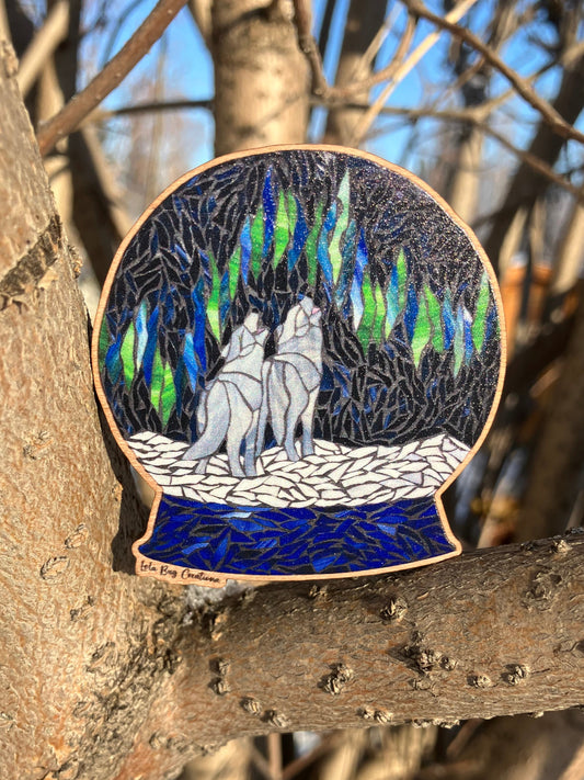 Howling At The Moon Snowglobe Wood Magnet