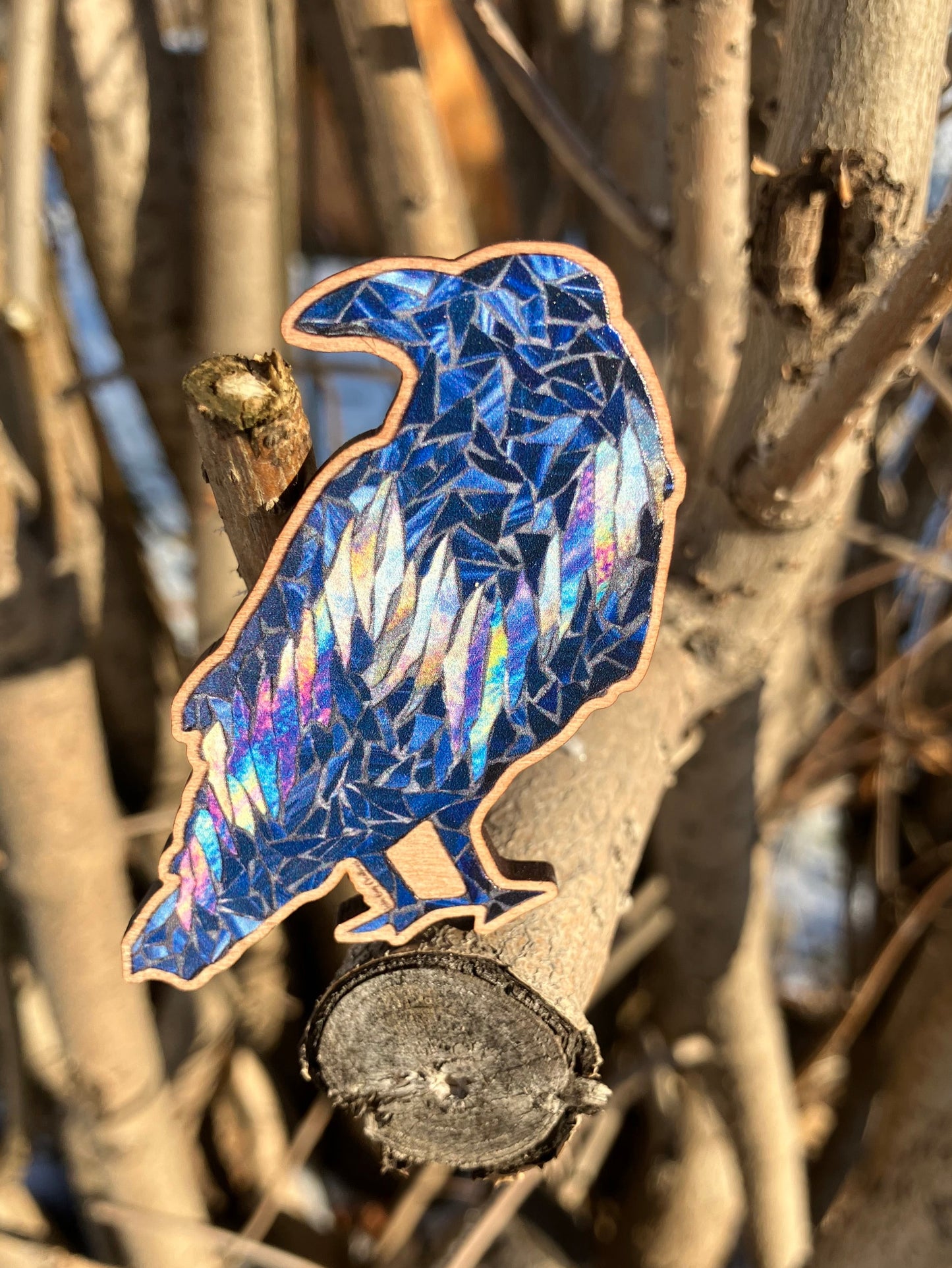 Northern Lights Raven Wooden Magnet