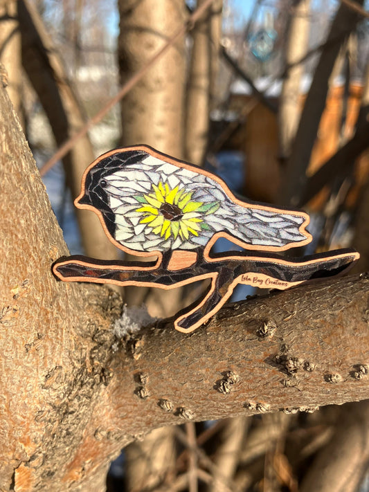 Chickadee Sunflower Wood Magnet