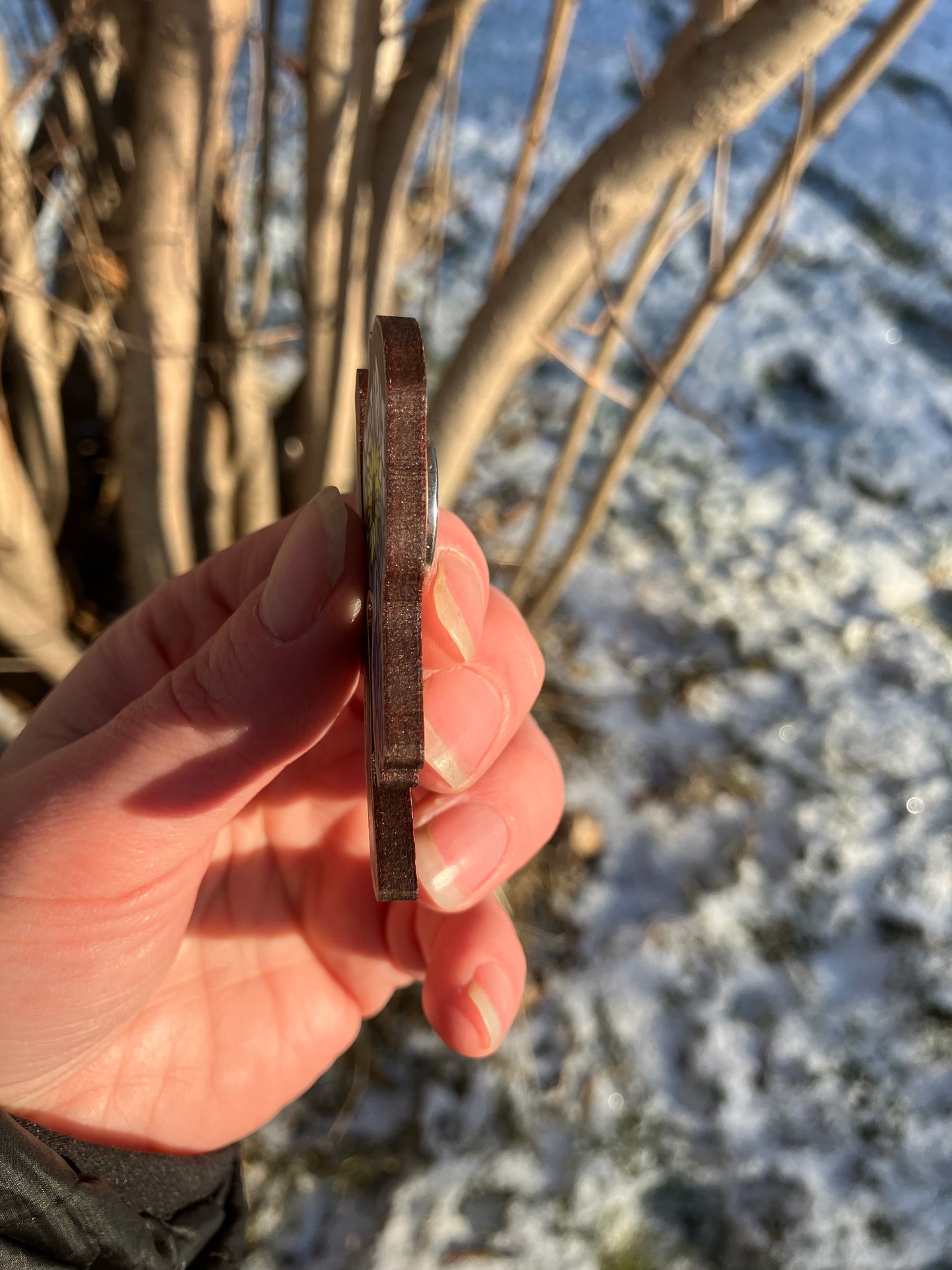 Chickadee Sunflower Wood Magnet