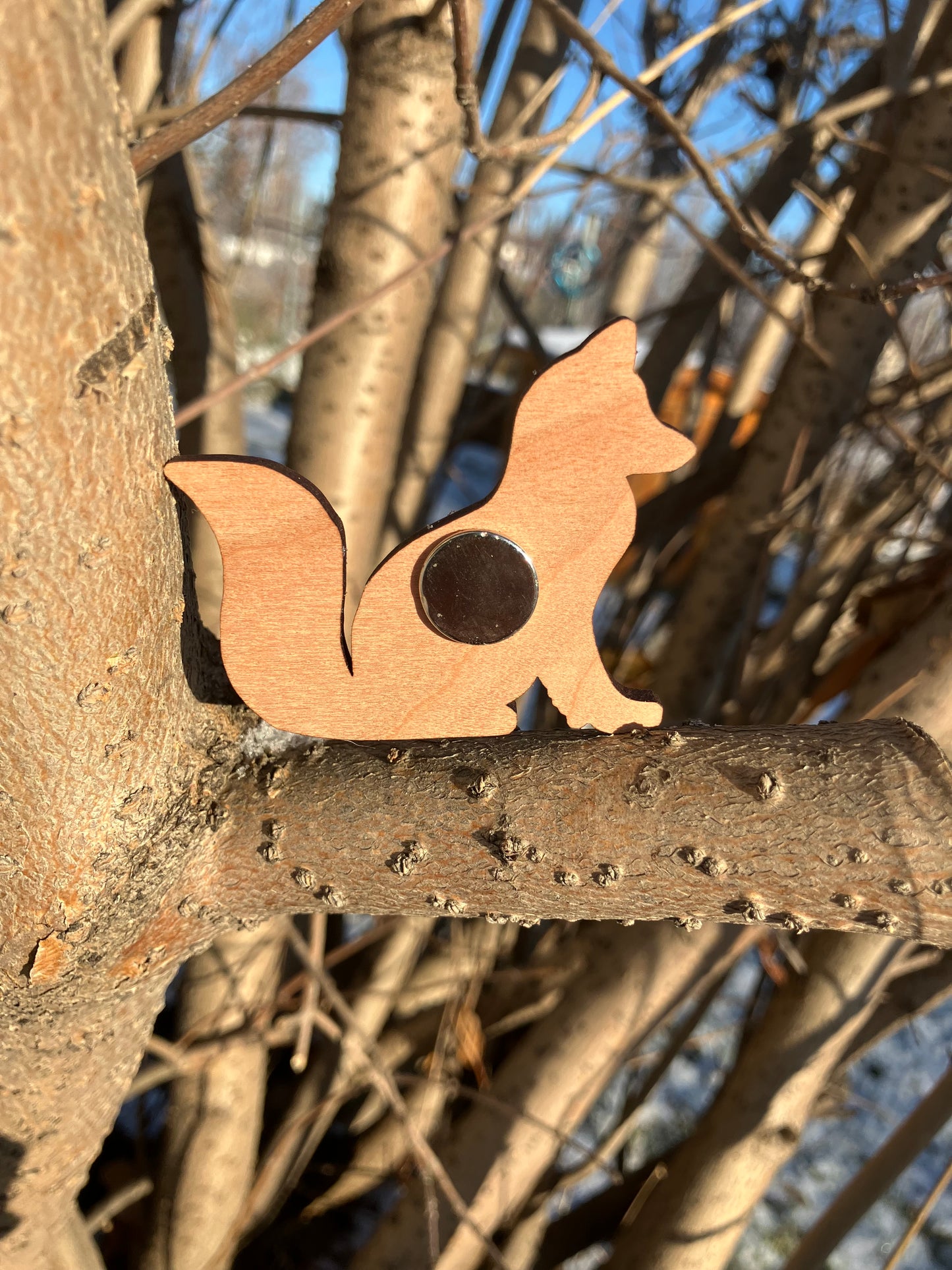 Sitting Blueberry Fox Wood Magnet