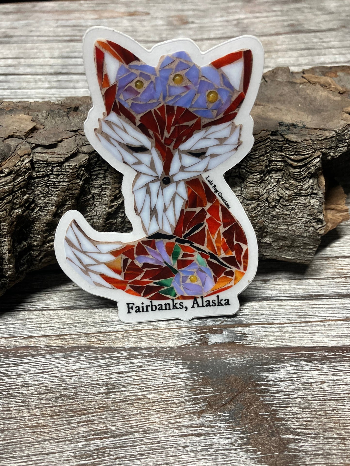 Fox with Flower Crown Fairbanks, Alaska Vinyl Sticker