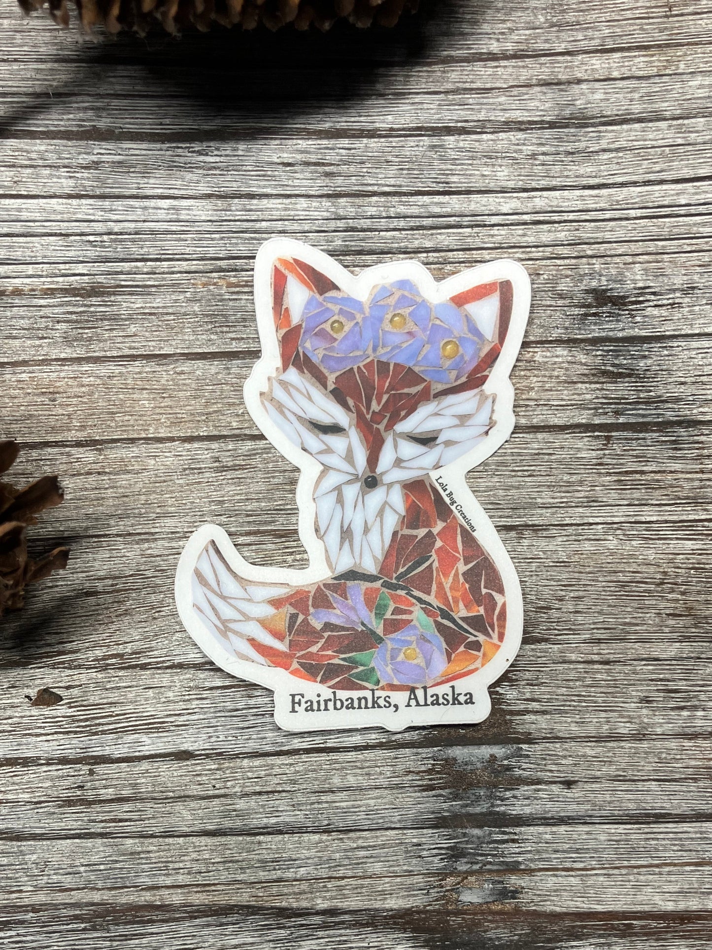 Fox with Flower Crown Fairbanks, Alaska Vinyl Sticker