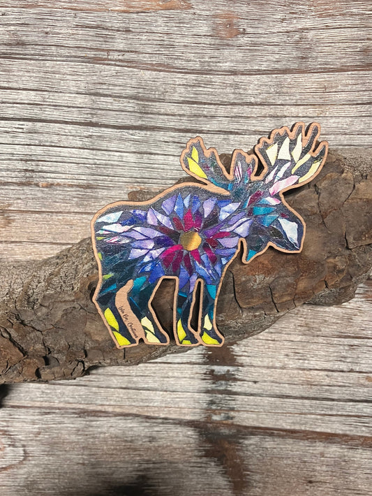 Rainbow Moose Wood Magnet