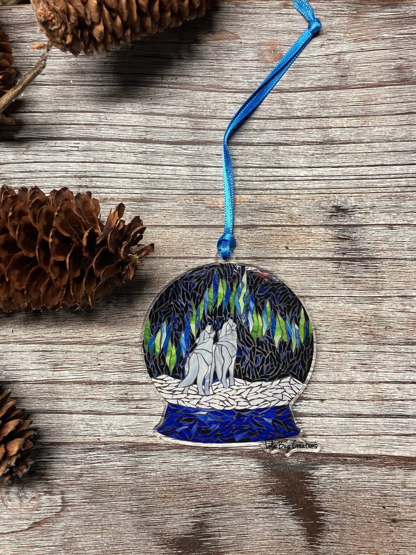 Snow Globe Howling Wolf Acrylic Ornament